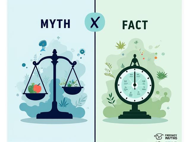 Infographic visually debunking common nutrition myths with scientific facts, using clear distinctions and data points.